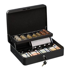 Caisse à Monnaie Verrouillable: 4 Compartiments, Fer, 8,5x30,5x24,5cm Noir!